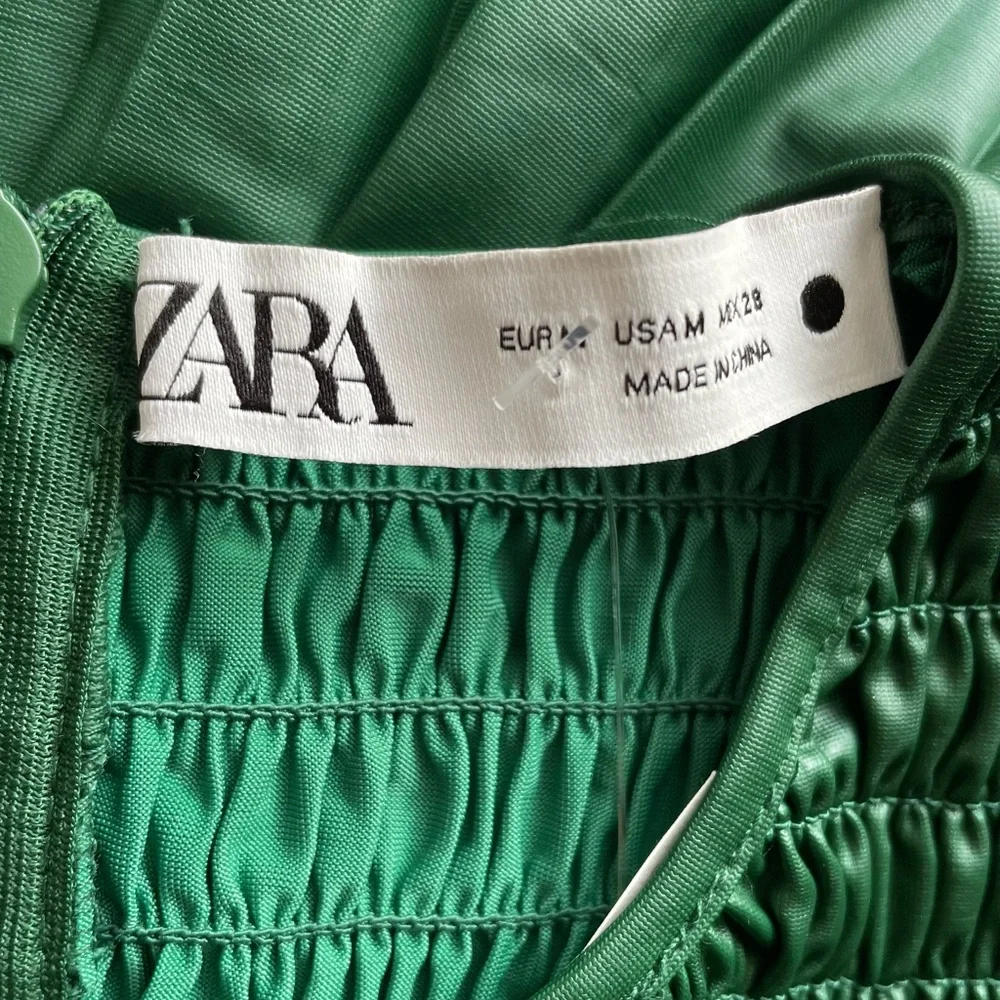 ZARA Faux Leather Peplum Smocked Bodice Top NEW - Picture 9 of 11